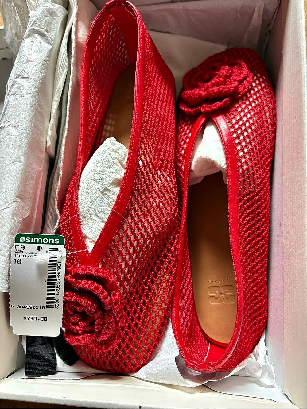 GANNI Bow Mesh Ballet Flat Mesh Ballet Flats in Red EU 41 NWT